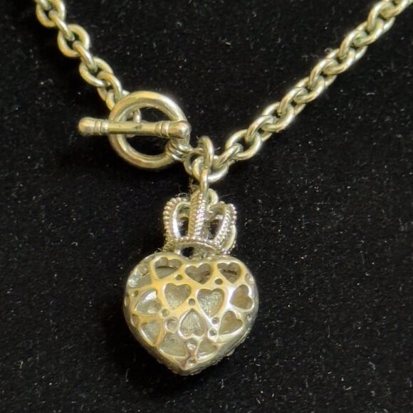 Juicy Couture Silver-Tone Crown Puff Heart Charm Necklace Toggle Closure Vintage - Picture 5 of 9